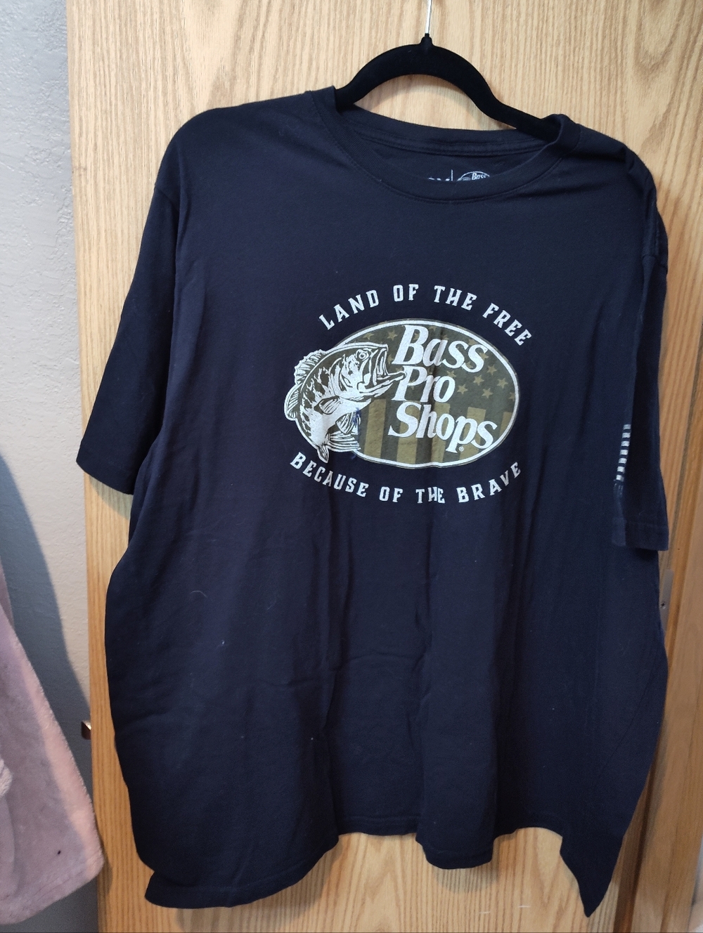 Bass Pro Shops Black Tee with Tan and White Logo